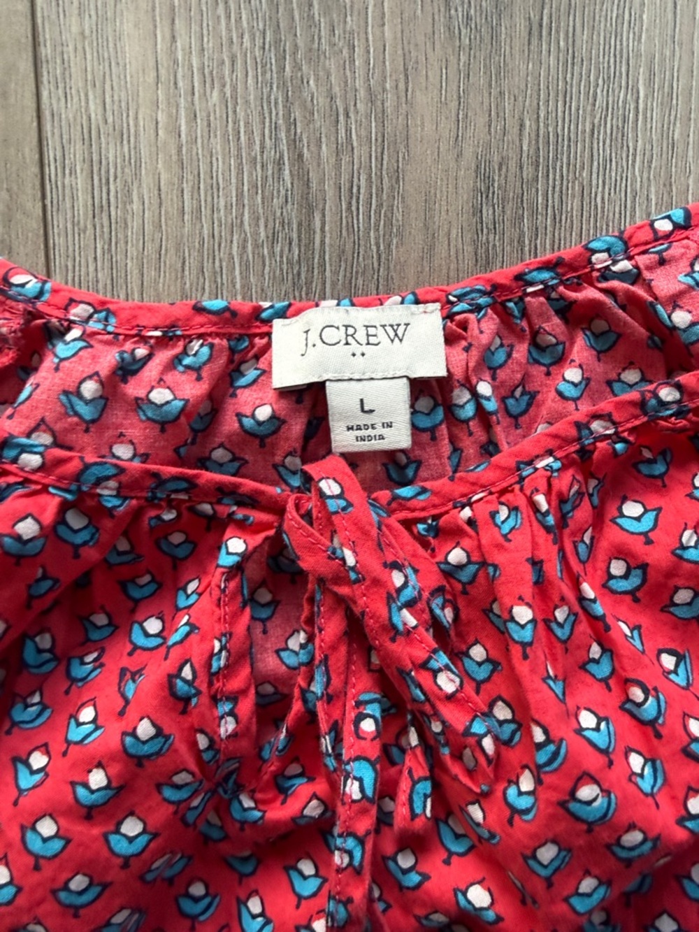 J. Crew Red Printed Peasant Blouse with Blue Tassels - Picture 2 of 4